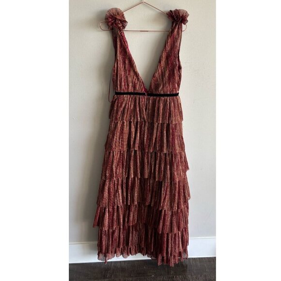 Deeelly Women Sleeve Less Maxi Towered Style Zip At The Back Dress Copper Size M - Picture 1 of 11